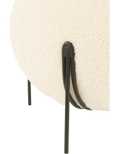 Pouf Rond Beary en Velours Blanc Éponge Bois Métal Noir - 3