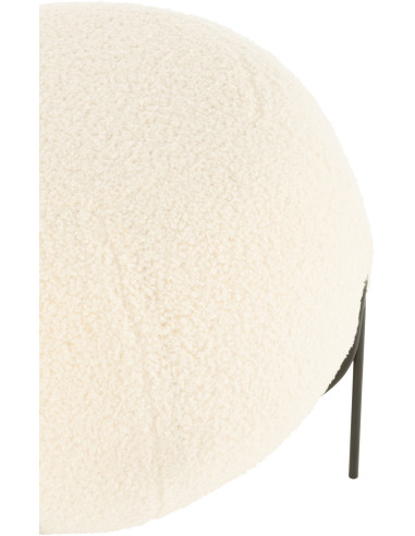Pouf Rond Beary en Velours Blanc Éponge Bois Métal Noir - 4