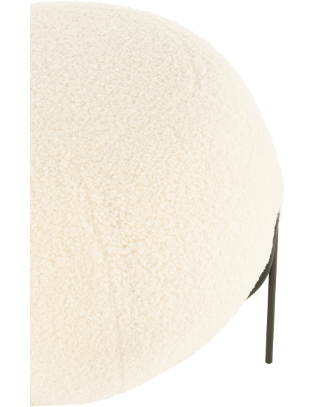 Pouf Rond Beary en Velours Blanc Éponge Bois Métal Noir - 4