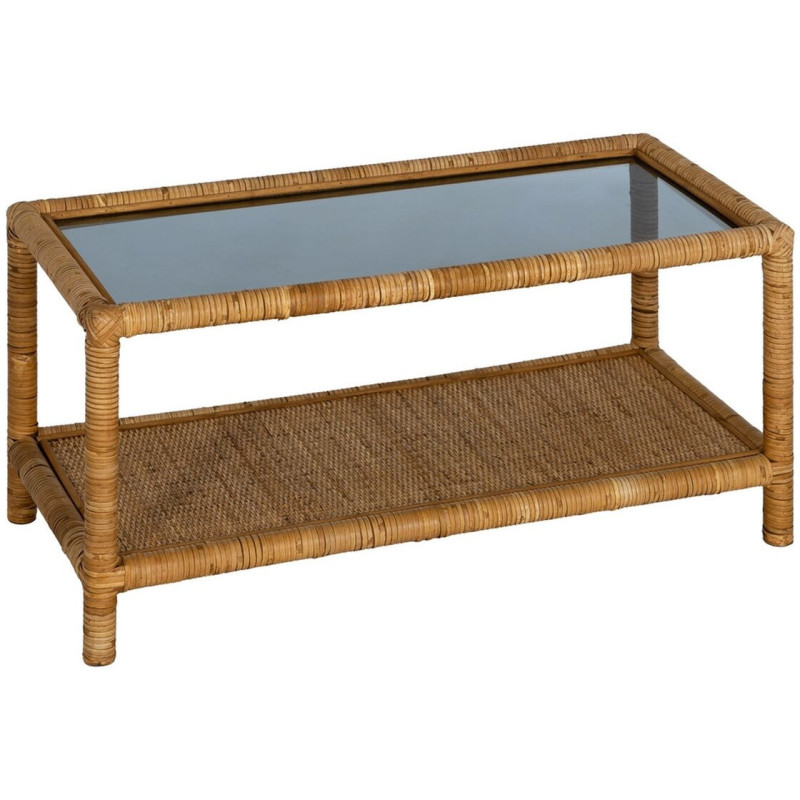 Table basse vintage Rectangulaire 1 étagère en Rotin Naturel Verre Rattan - 1