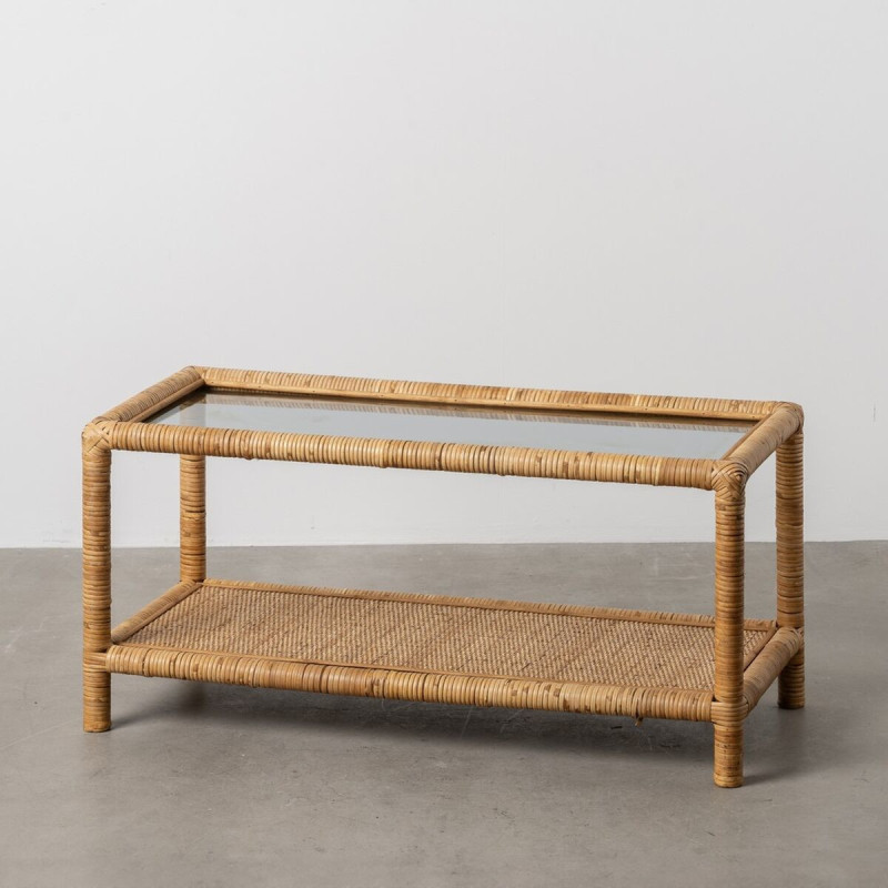 Table basse vintage Rectangulaire 1 étagère en Rotin Naturel Verre Rattan - 2