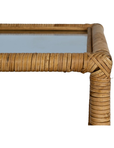 Table basse vintage Rectangulaire 1 étagère en Rotin Naturel Verre Rattan - 5