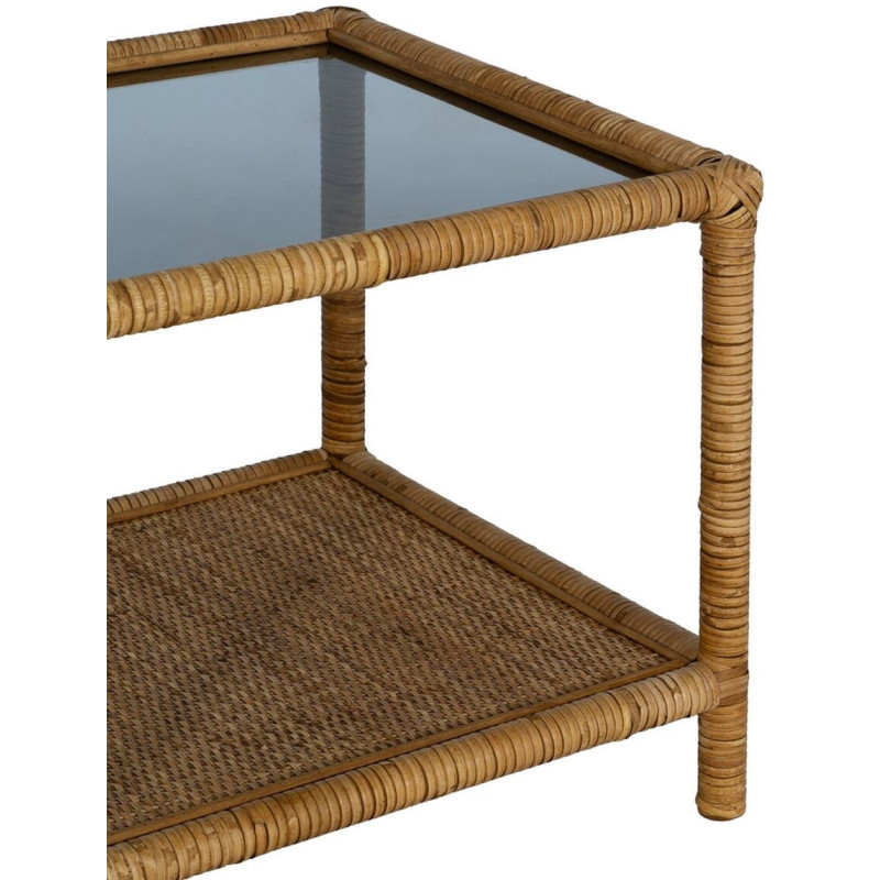 Table basse vintage Rectangulaire 1 étagère en Rotin Naturel Verre Rattan - 6