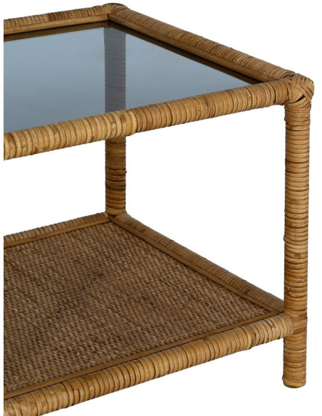 Table basse vintage Rectangulaire 1 étagère en Rotin Naturel Verre Rattan - 6
