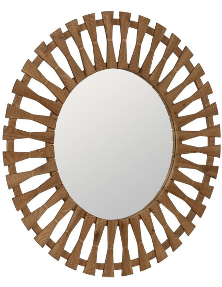 Grand Miroir mural orignal Rond 100x100 en Bois de sapin Naturel Alvenor - 2
