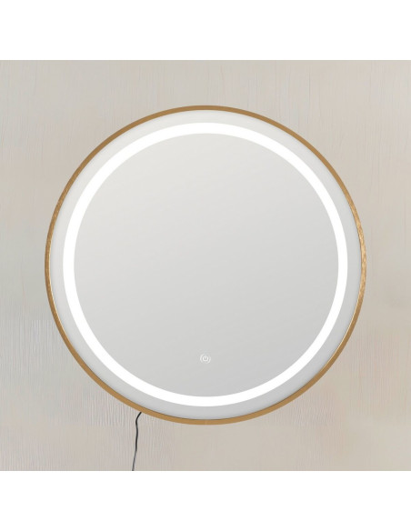 Grand Miroir mural lumineux tactile Rond 60x60 en Métal Doré Xerlin - 2