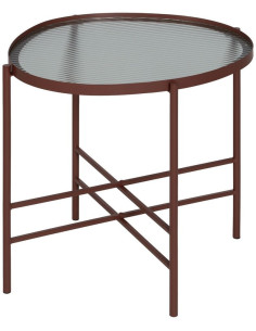 Table d'appoint industrielle Ovale en Métal Rouge bordeaux Verre Semi transparent Relyn - 1