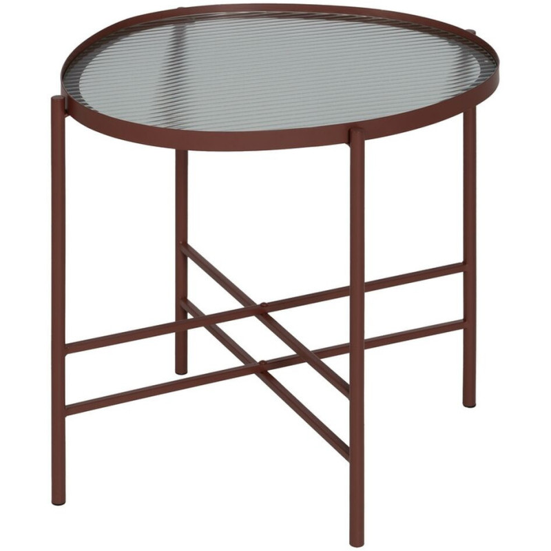Table d'appoint industrielle Ovale en Métal Rouge bordeaux Verre Semi transparent Relyn - 1