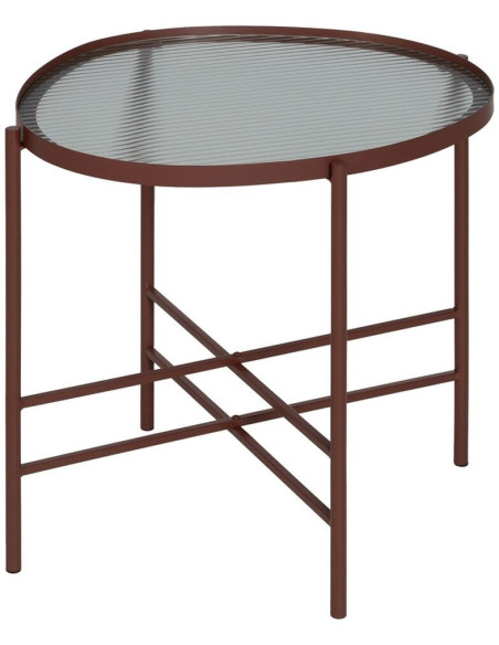 Table d'appoint industrielle Ovale en Métal Rouge bordeaux Verre Semi transparent Relyn - 1
