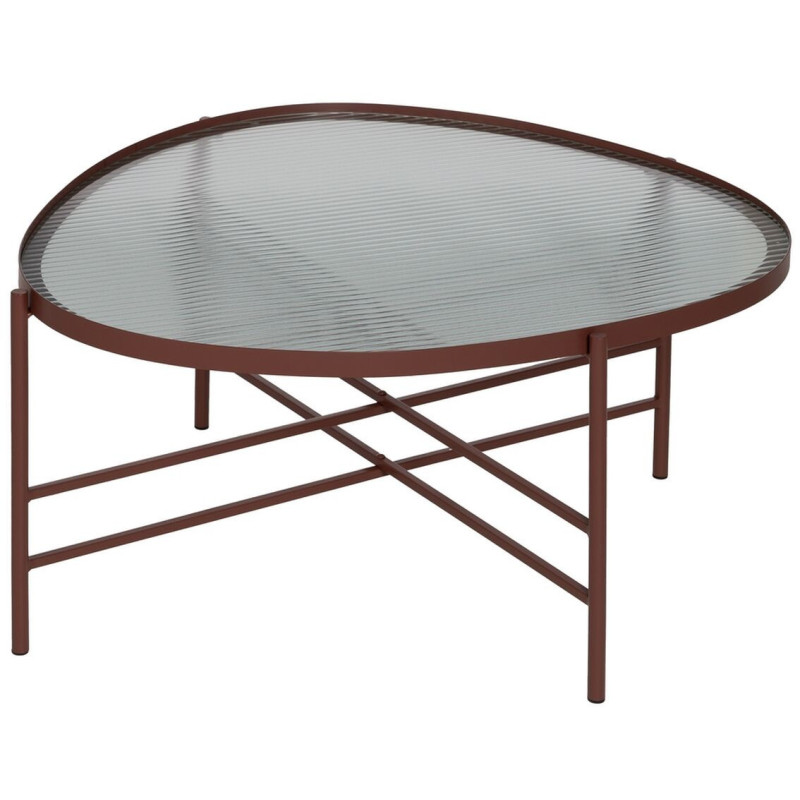 Table basse industrielle Ovale en Métal Rouge bordeaux Verre Semi transparent Relyn - 1
