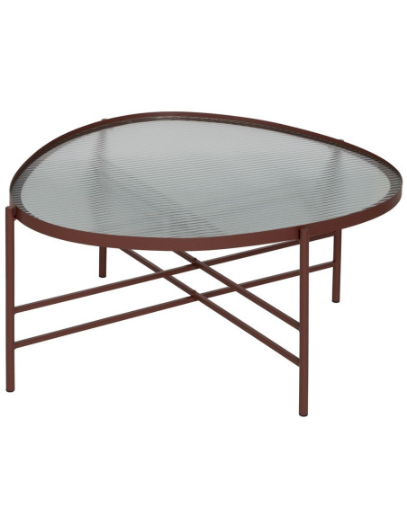 Table basse industrielle Ovale en Métal Rouge bordeaux Verre Semi transparent Relyn - 1