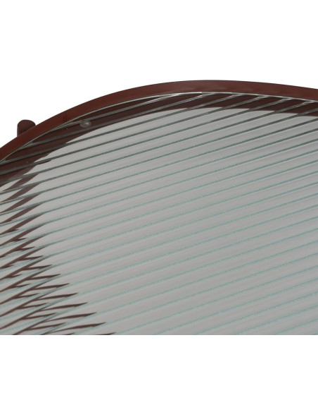 Table basse industrielle Ovale en Métal Rouge bordeaux Verre Semi transparent Relyn - 3