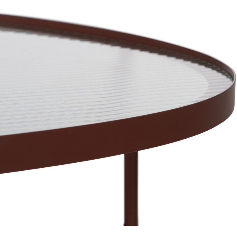 Table basse industrielle Ovale en Métal Rouge bordeaux Verre Semi transparent Relyn - 5