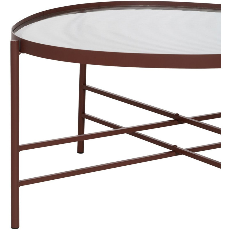 Table basse industrielle Ovale en Métal Rouge bordeaux Verre Semi transparent Relyn - 6