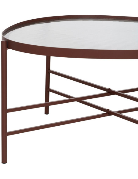 Table basse industrielle Ovale en Métal Rouge bordeaux Verre Semi transparent Relyn - 6