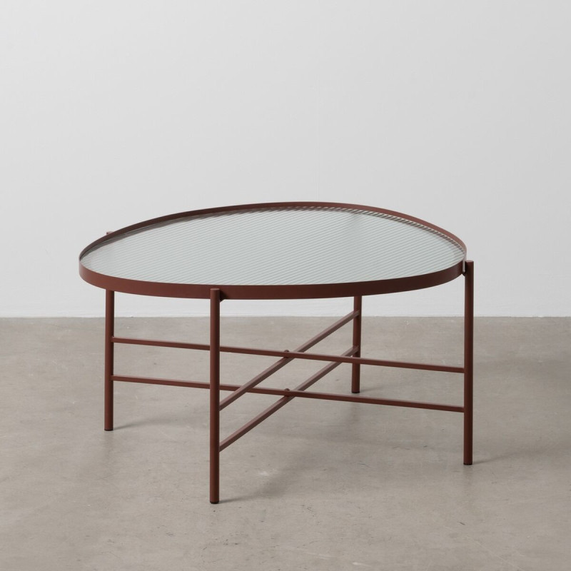 Table basse industrielle Ovale en Métal Rouge bordeaux Verre Semi transparent Relyn - 8