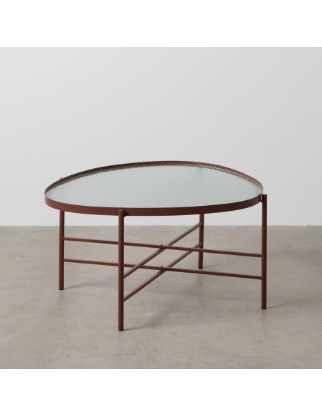 Table basse industrielle Ovale en Métal Rouge bordeaux Verre Semi transparent Relyn - 8