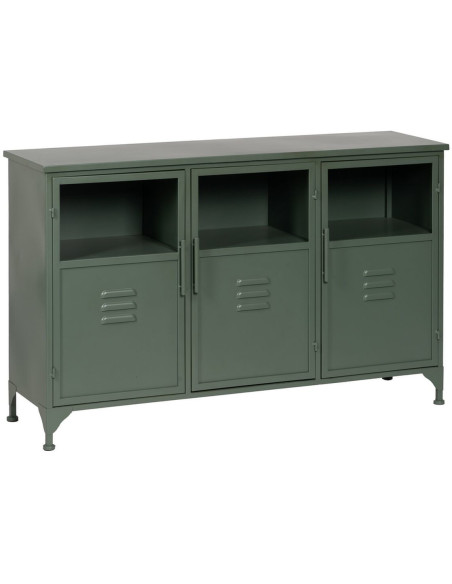 Buffet industriel Bas 3 portes en Métal Vert menthe Verre Transparent Caryl - 1