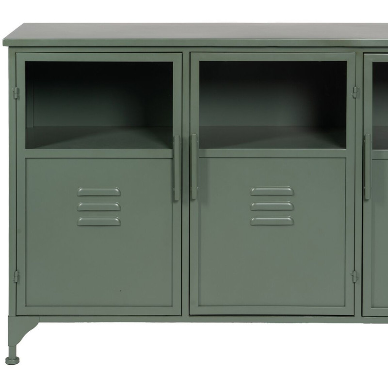 Buffet industriel Bas 3 portes en Métal Vert menthe Verre Transparent Caryl - 6