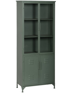 Grand Buffet Vitrine industriel Haut 4 portes en Métal Vert menthe Verre Transparent Caryl - 1