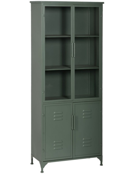 Grand Buffet Vitrine industriel Haut 4 portes en Métal Vert menthe Verre Transparent Caryl - 1