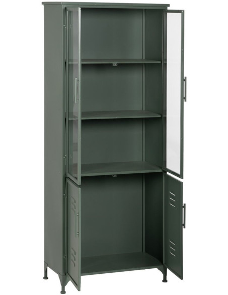 Grand Buffet Vitrine industriel Haut 4 portes en Métal Vert menthe Verre Transparent Caryl - 3