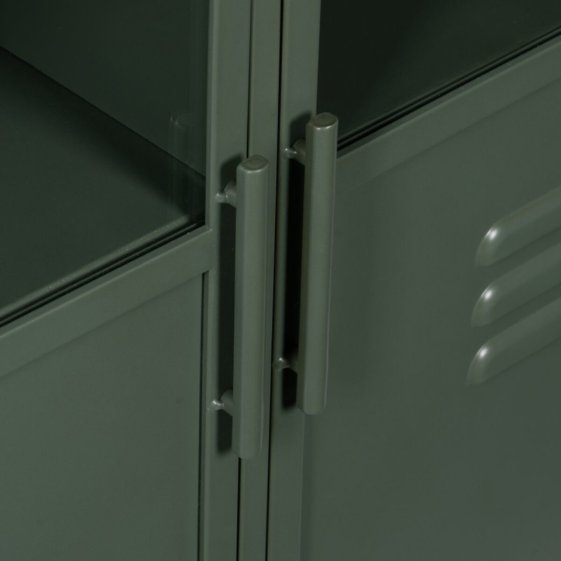 Grand Buffet Vitrine industriel Haut 4 portes en Métal Vert menthe Verre Transparent Caryl - 7