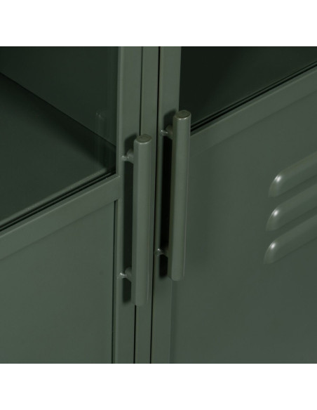 Grand Buffet Vitrine industriel Haut 4 portes en Métal Vert menthe Verre Transparent Caryl - 7