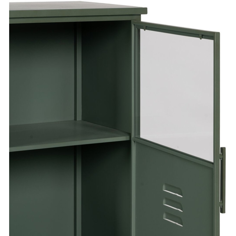 Buffet Vitrine industriel Bas 1 porte en Métal Vert menthe Verre Transparent Caryl - 6