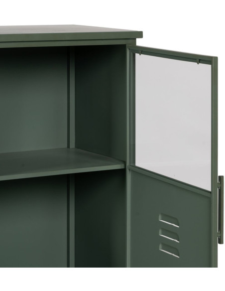 Buffet Vitrine industriel Bas 1 porte en Métal Vert menthe Verre Transparent Caryl - 6