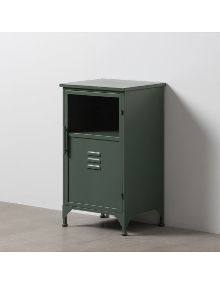 Petit Buffet Vitrine industriel Bas 1 porte en Métal Vert menthe Verre Transparent Caryl - 2