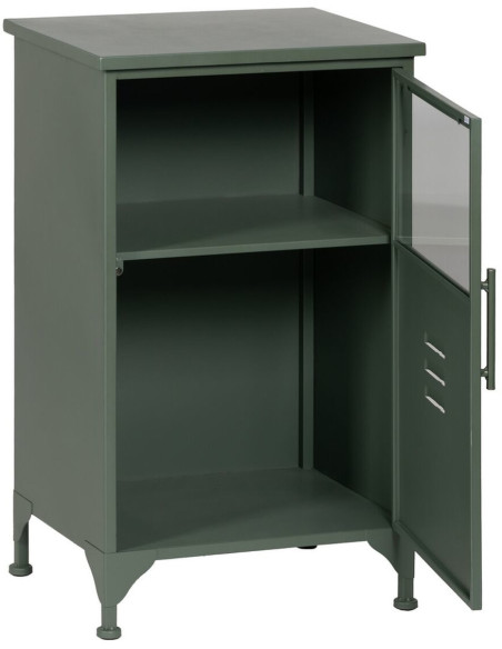 Petit Buffet Vitrine industriel Bas 1 porte en Métal Vert menthe Verre Transparent Caryl - 3