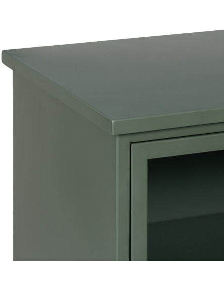 Petit Buffet Vitrine industriel Bas 1 porte en Métal Vert menthe Verre Transparent Caryl - 4