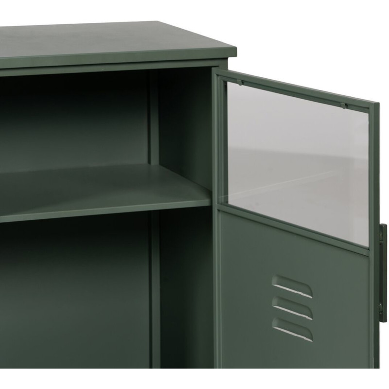Petit Buffet Vitrine industriel Bas 1 porte en Métal Vert menthe Verre Transparent Caryl - 6