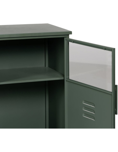 Petit Buffet Vitrine industriel Bas 1 porte en Métal Vert menthe Verre Transparent Caryl - 6