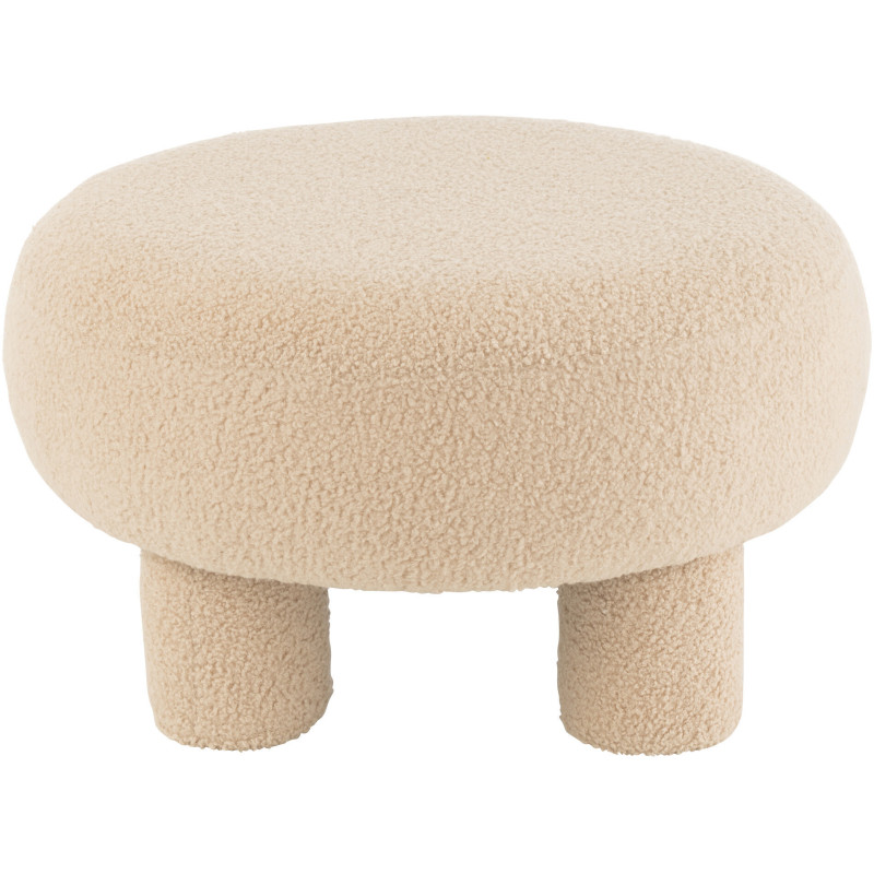 Pouf Rond Teddy en Velours Beige Éponge Bois - 3