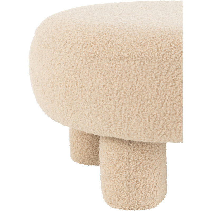 Pouf Rond Teddy en Velours Beige Éponge Bois - 4