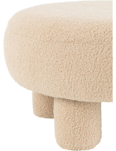 Pouf Rond Teddy en Velours Beige Éponge Bois - 4