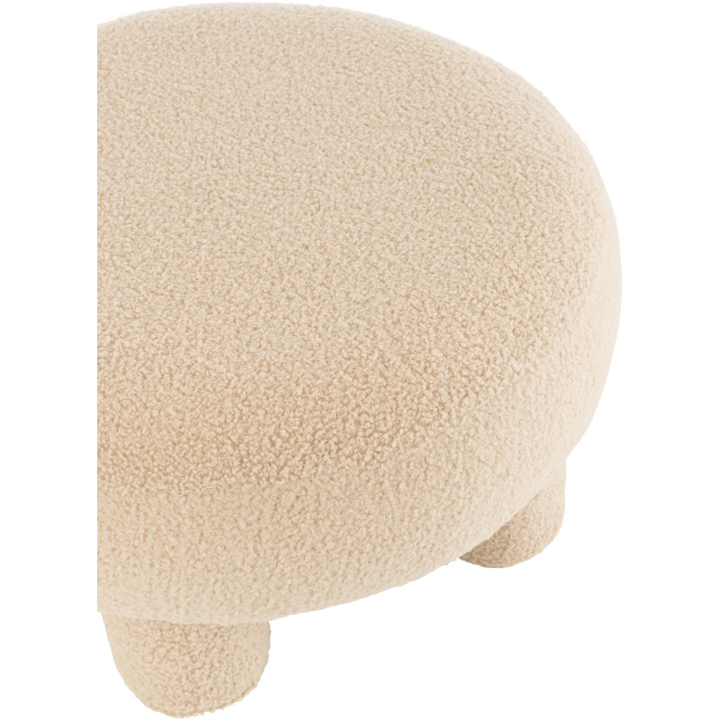 Pouf Rond Teddy en Velours Beige Éponge Bois - 5