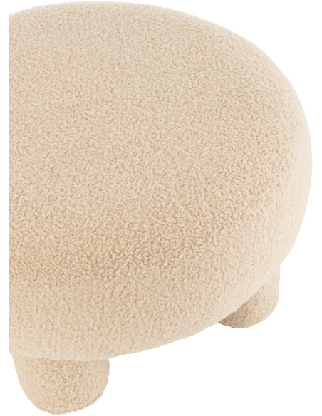 Pouf Rond Teddy en Velours Beige Éponge Bois - 5