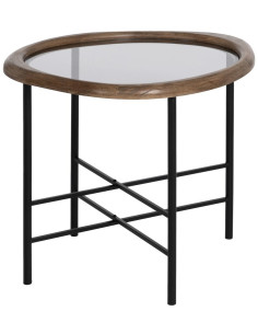 Table d'appoint originale Organique en Bois d'hévéa Marron Verre Transparent Métal Noir Helria - 1