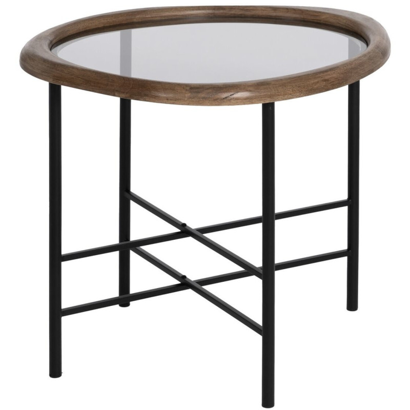 Table d'appoint originale Organique en Bois d'hévéa Marron Verre Transparent Métal Noir Helria - 1