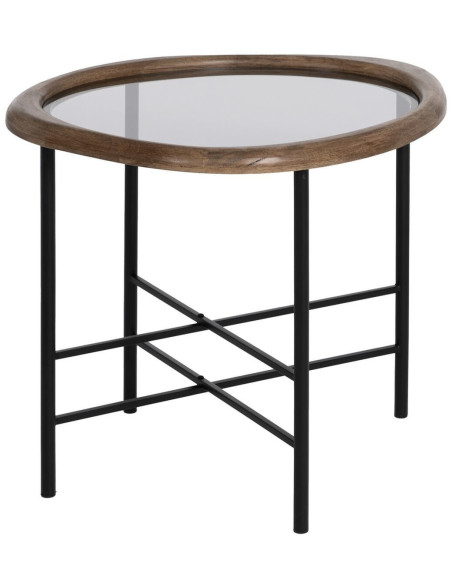 Table d'appoint originale Organique en Bois d'hévéa Marron Verre Transparent Métal Noir Helria - 1