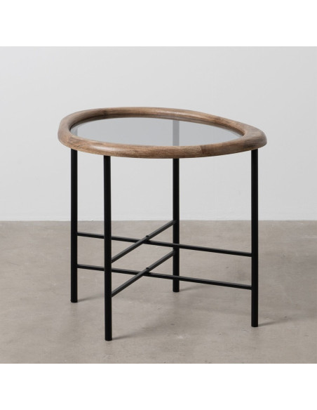 Table d'appoint originale Organique en Bois d'hévéa Marron Verre Transparent Métal Noir Helria - 2