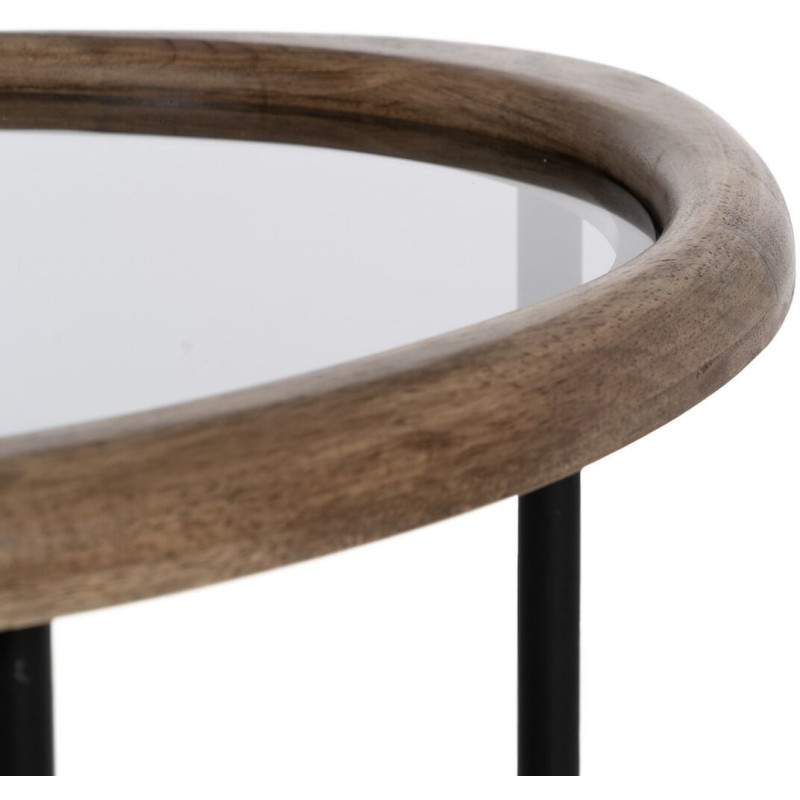 Table d'appoint originale Organique en Bois d'hévéa Marron Verre Transparent Métal Noir Helria - 5