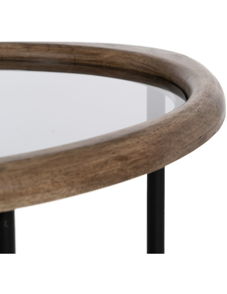 Table d'appoint originale Organique en Bois d'hévéa Marron Verre Transparent Métal Noir Helria - 5