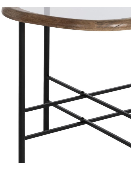 Table d'appoint originale Organique en Bois d'hévéa Marron Verre Transparent Métal Noir Helria - 6