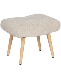 Pouf repose-pieds moderne Rectangulaire en Tissu Beige Bouclette Bois de pin Naturel Xyren - 1