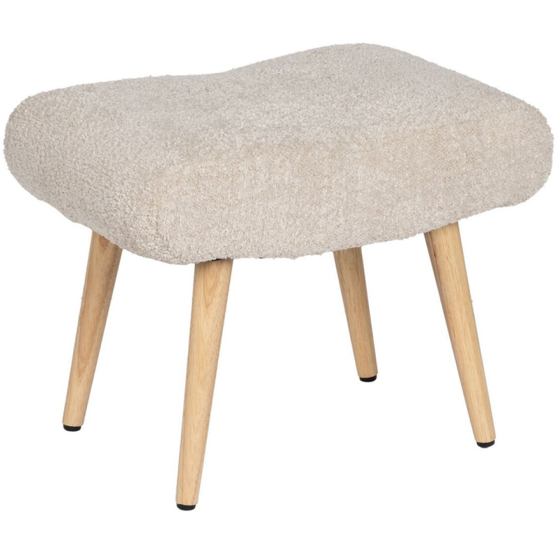 Pouf repose-pieds moderne Rectangulaire en Tissu Beige Bouclette Bois de pin Naturel Xyren - 1