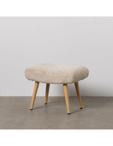 Pouf repose-pieds moderne Rectangulaire en Tissu Beige Bouclette Bois de pin Naturel Xyren - 2